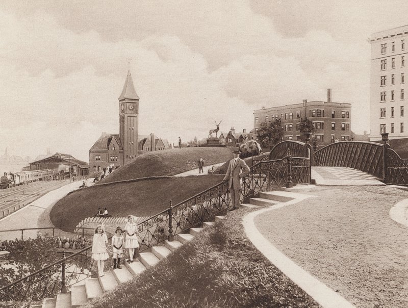 Scene Juneau Park, North Western Depot in Distance, Milwaukee, Wisconsin by American Photographer