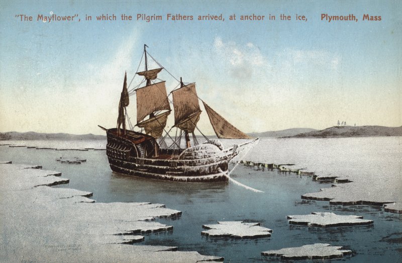 The Mayflower, in which the Pilgrim Fathers Arrived, at Anchor in the Ice, Plymouth, Massachusetts by American Photographer