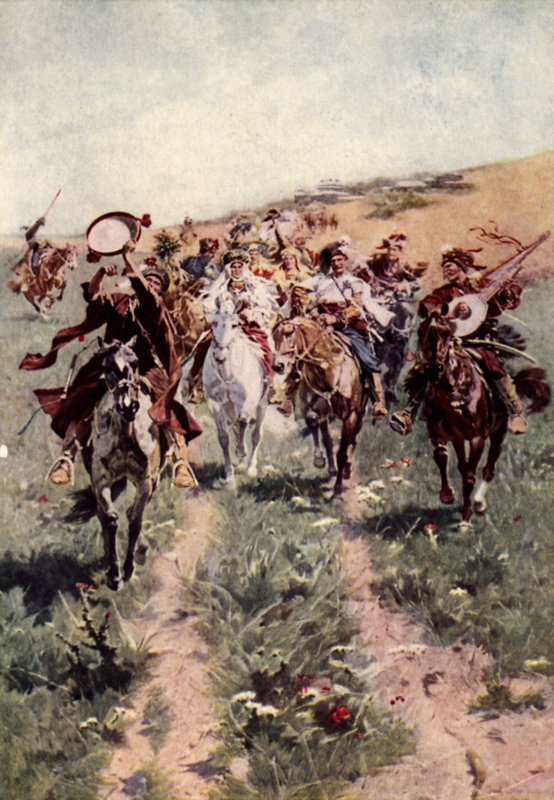 A Cossack wedding procession by American School