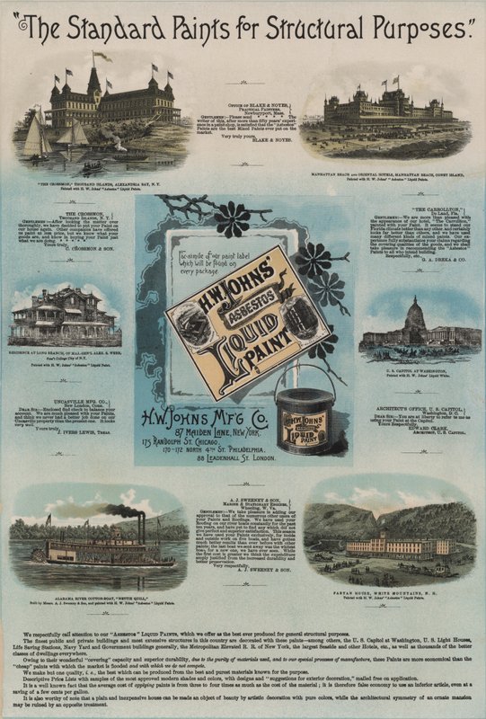Advertisement for H W Johns Asbestos Liquid Paints by American School