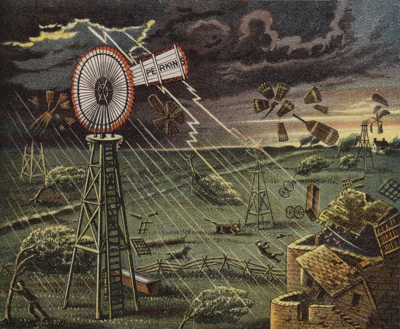American trade card advertising Perkins windmills by American School