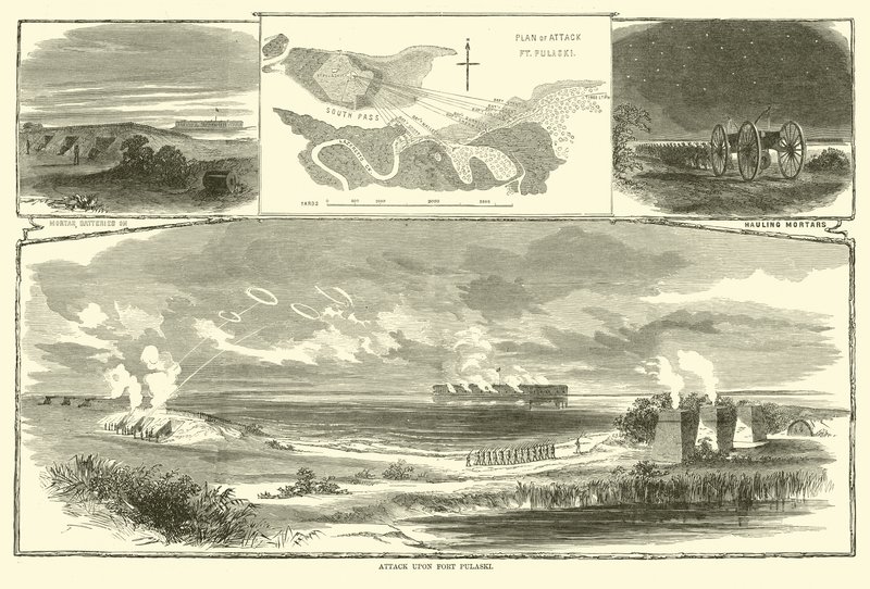 Attack upon Fort Pulaski, April 1863 by American School