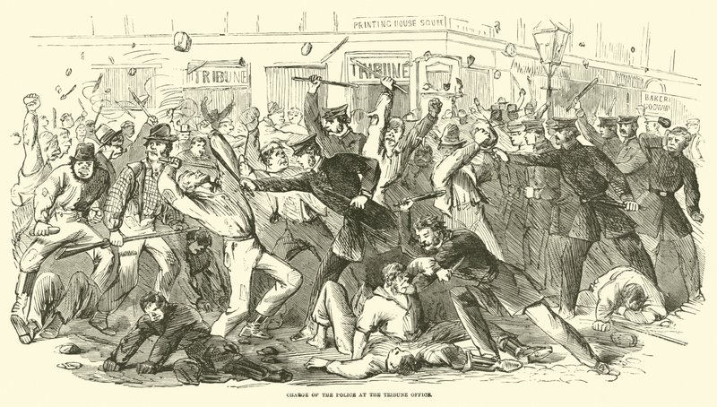 Charge of the Police at the Tribune Office, July 1863 by American School