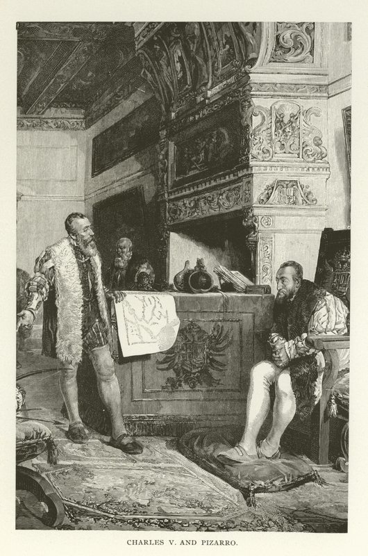 Charles V and Pizarro by American School