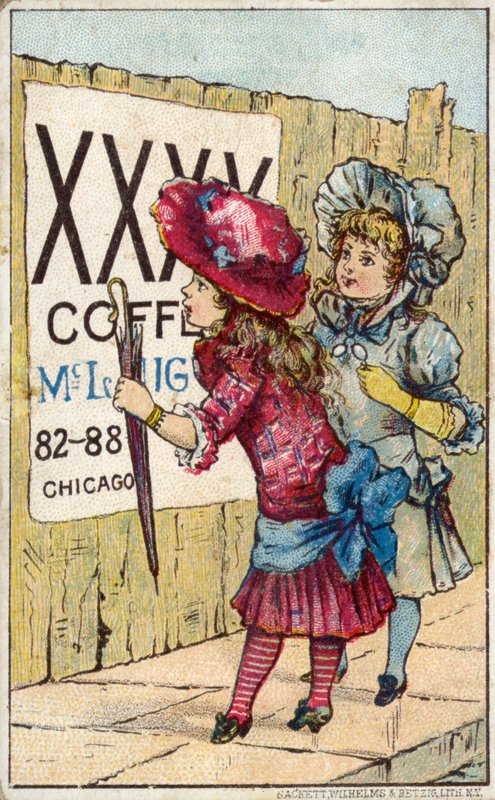 Children reading coffee advertisement by American School
