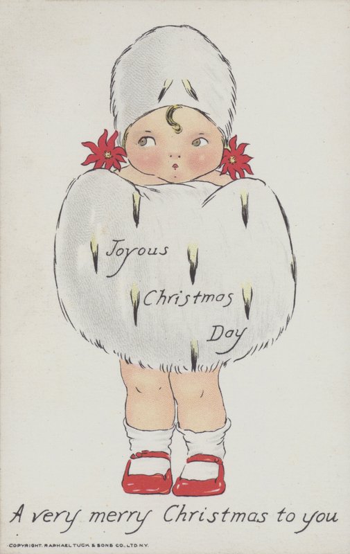 Christmas Greetings Card Depicting a Child with a Christmas Fur Muff and Hat by American School