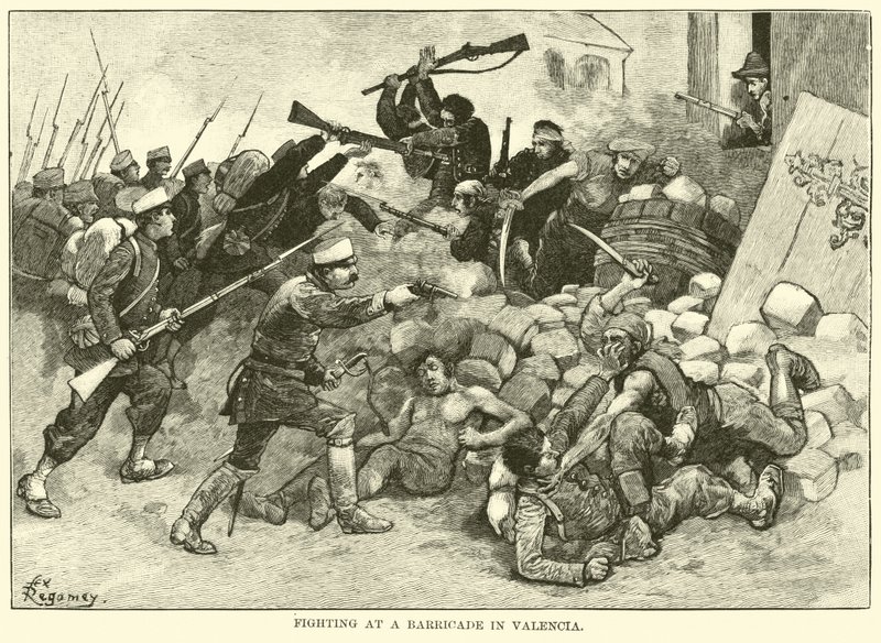 Fighting at a barricade in Valencia by American School
