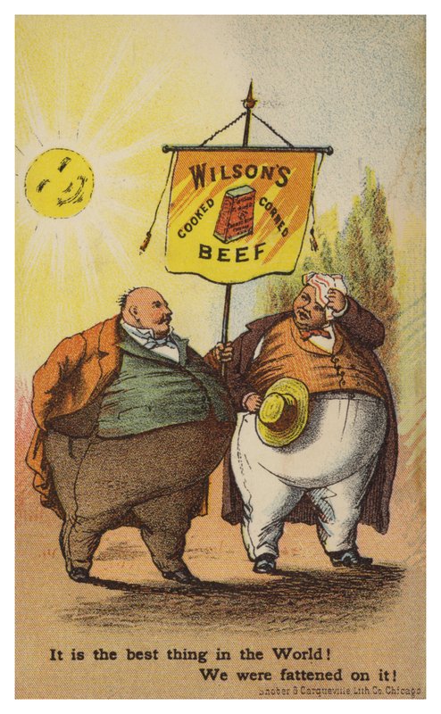 Gentlemen Carrying Wilsons Corned Beef Banner by American School