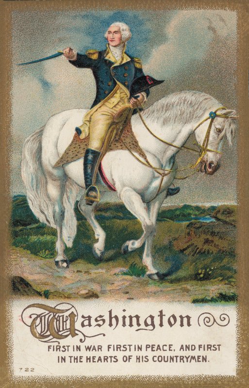 George Washington, on a white horse by American School