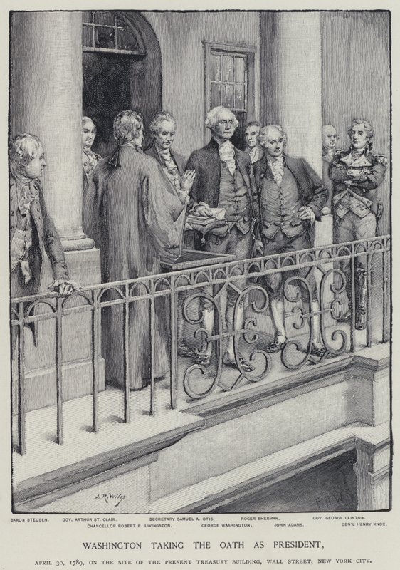 George Washington taking the oath as President, 30 April 1789 by American School