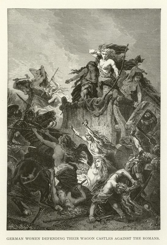 German Women Defending Their Wagon Castles Against the Romans by American School