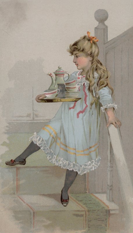 Girl Carrying a Pot of Coffee on a Tray by American School