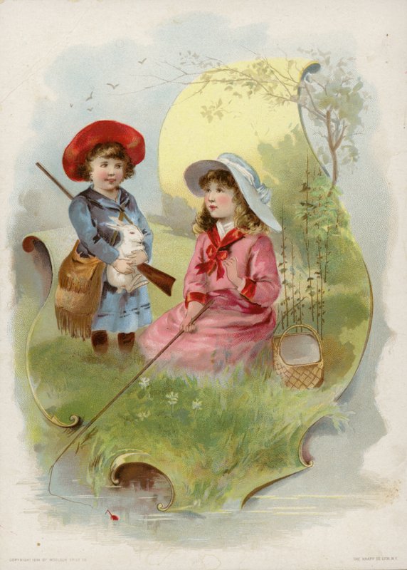 Girl Holding White Rabbit, Girl Fishing by American School
