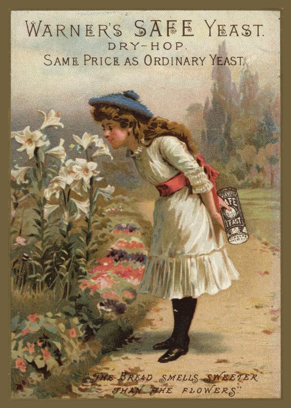 Girl Smelling Lilies Holding Yeast by American School