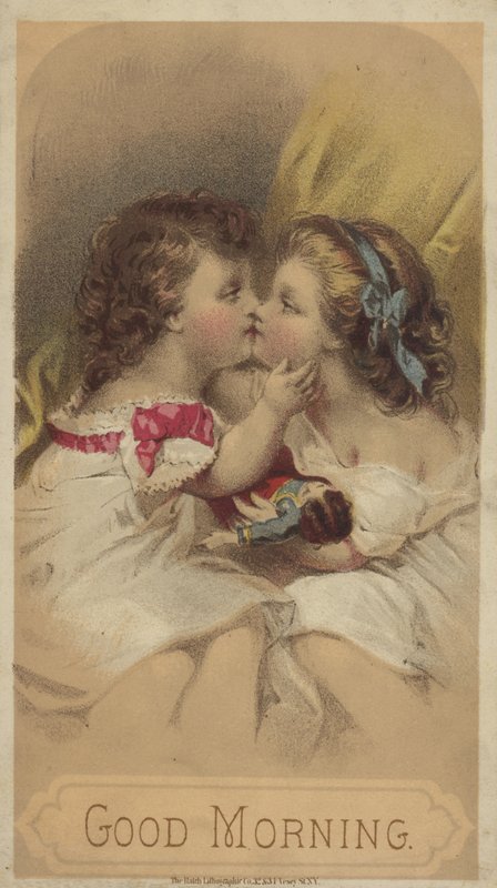Good Morning, Children Kissing (chromolitho) by American School