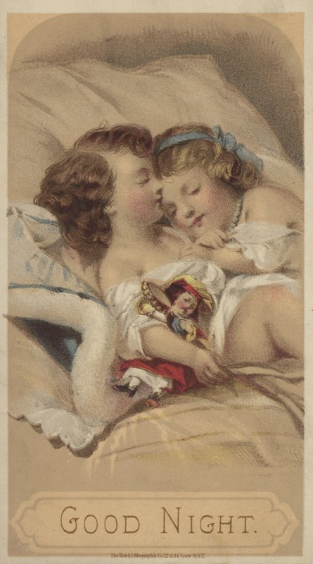Good night, children sleeping in bed by American School
