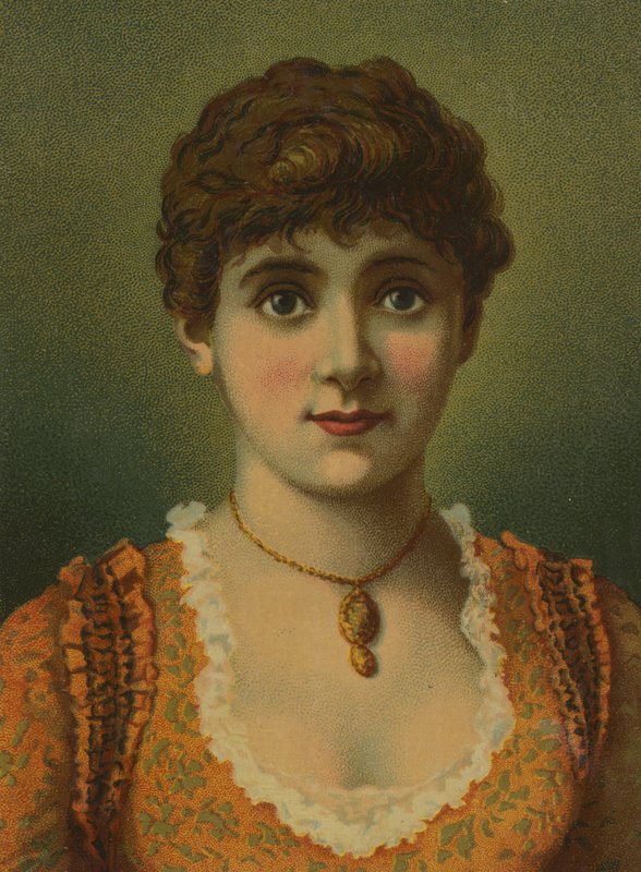 Handsome woman, wearing pendant, with large blue eyes by American School