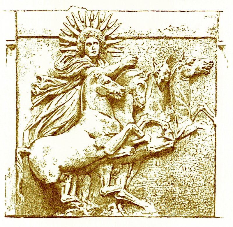 Helios Upon His Chariot, Illustration from History of Greece by Victor Duruy, Published 1890 by American School