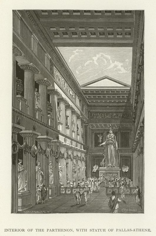 Interior of the Parthenon, with Statue of Pallas-Athene by American School