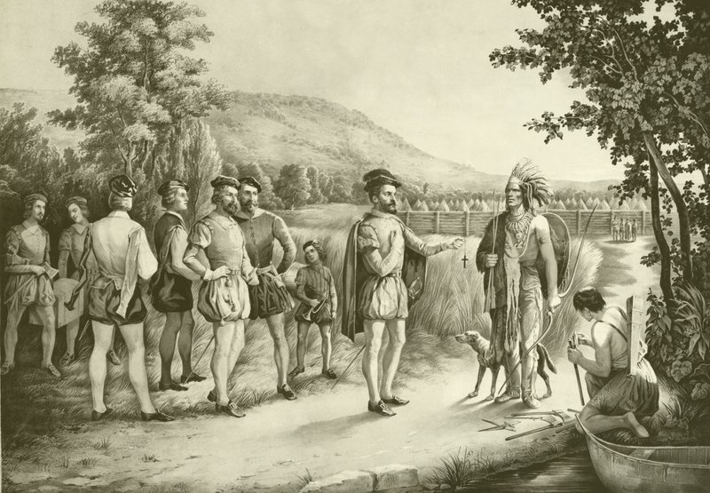 Jacques Cartier, His First Interview with the Indians at Hochelaga Now Montreal in 1535 by American School