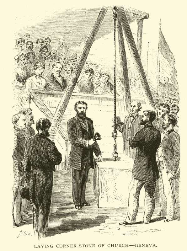 Laying Corner Stone of Church, Geneva by American School