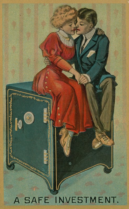 Man and Woman Embracing on a Safe, A Safe Investment by American School