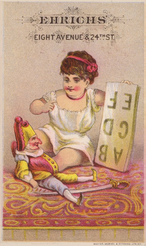 Mr Punch with alphabet and young girl by American School
