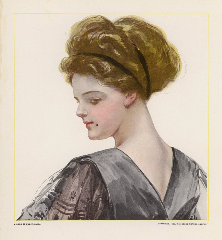 Portrait of a young woman in a black evening dress by American School