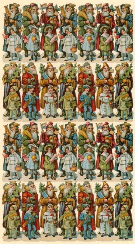 Santa Claus with children, sheet of figures by American School