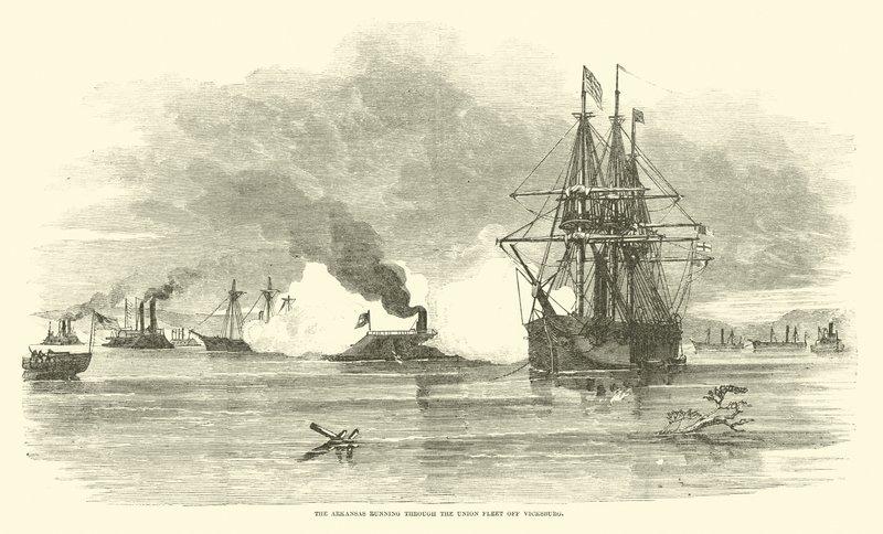 The Arkansas running through the Union fleet off Vicksburg, July 1862 by American School