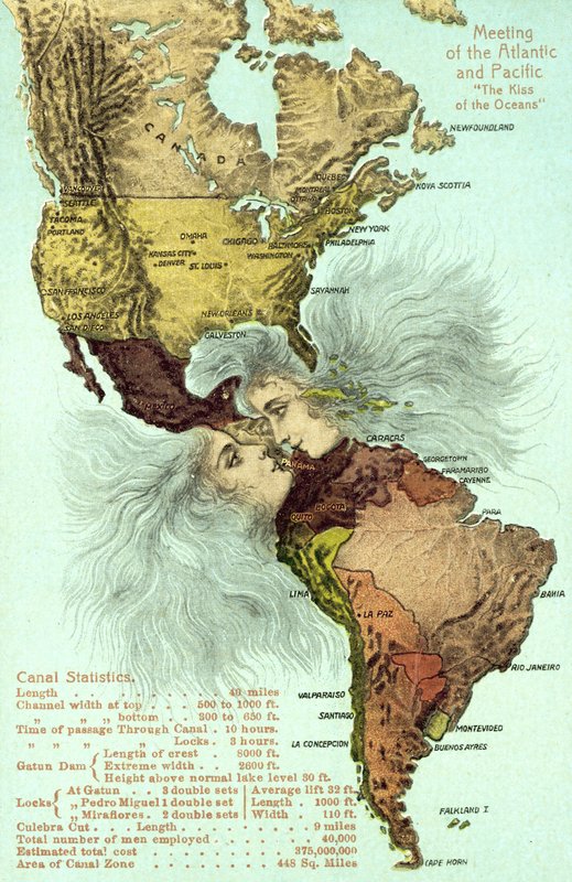 The Panama Canal, Pacific and Atlantic oceans kissing by American School