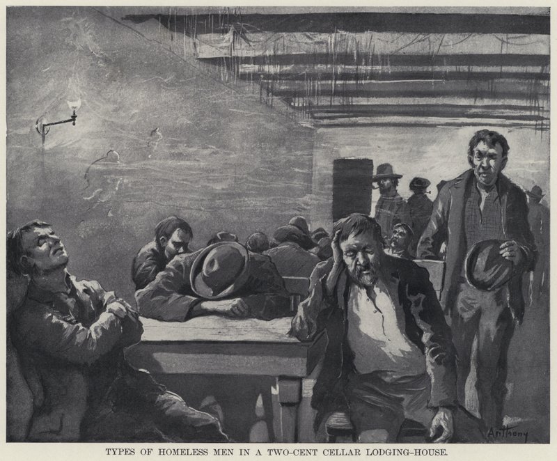 Types of Homeless Men in a Two-Cent Cellar Lodging-House by American School