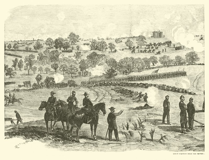 Union position near the center, Battle of Gettysburg, July 2, 1863 by American School