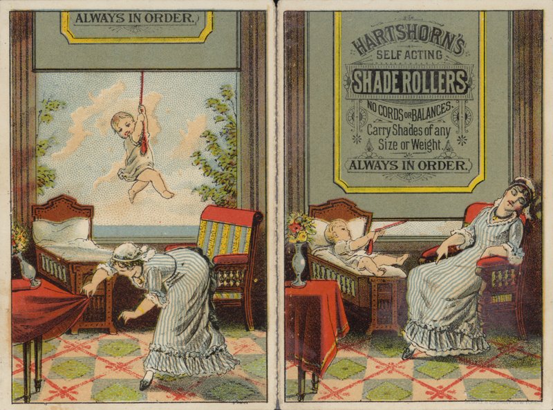 Woman and Baby Advertising Shade Rollers, Blinds by American School