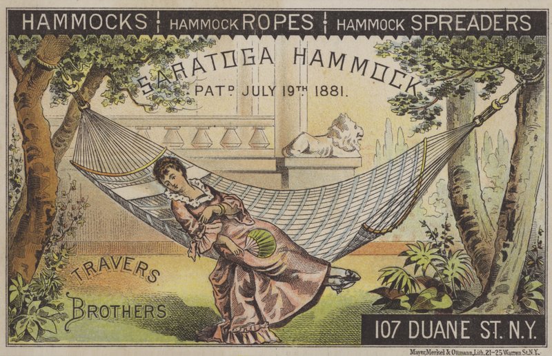 Woman lying in hammock with Chinese fan by American School