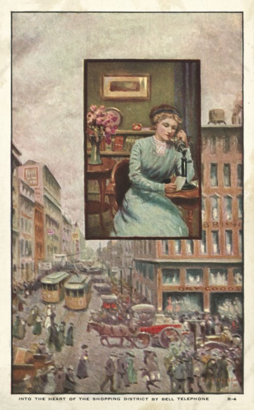 Women telephoning a shop by American School