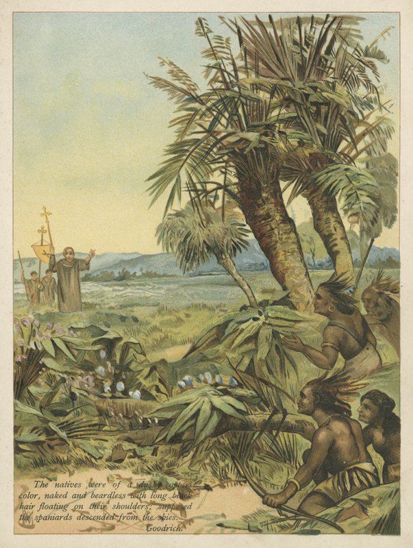 Natives of the New World watching the newly arrived Spaniards by Andrew Melrose