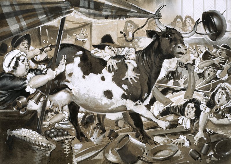 A cow once got into Westminster Hall and caused chaos by Angus McBride