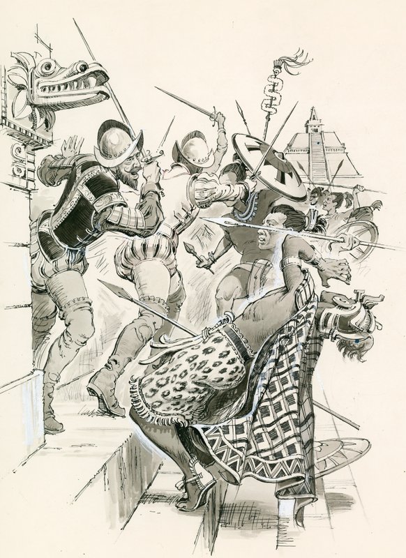 Cortes resisting an Aztec attack by Angus McBride