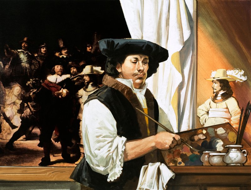 Rembrandt Painting His Famous Portrait of the Civic Guardsmen by Angus McBride