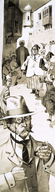 Unidentified Man Looking at Watch in Road in Middle East by Angus McBride