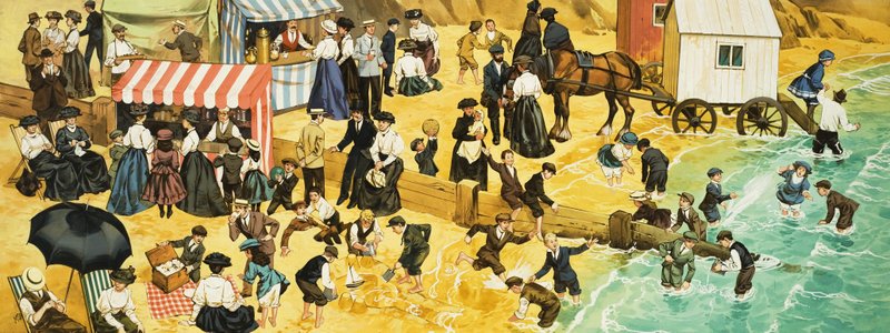 Victorian or Edwardian Beach Scene by Angus McBride