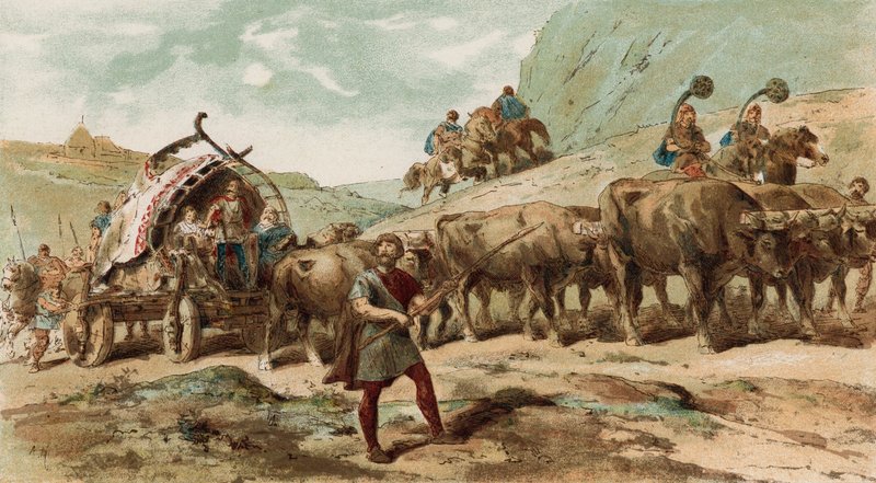 Ox-Drawn Wagon and Escort of the Nervii Tribe of Northern Gaul by Armand Jean Heins
