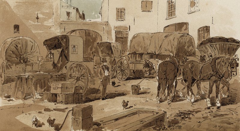 Royal Dutch Mail coach, cabriolet, wine wagon and coal wagon, 19th Century by Armand Jean Heins