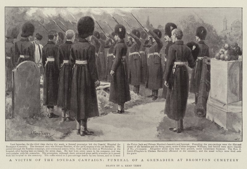 A Victim of the Soudan Campaign, Funeral of a Grenadier at Brompton Cemetery by Arthur Kemp Tebby