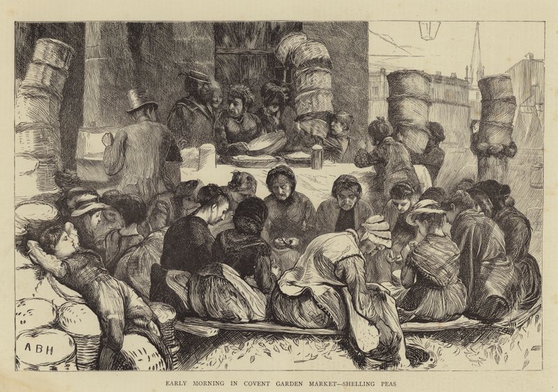 Early Morning in Covent Garden Market, shelling Peas by Arthur Boyd Houghton