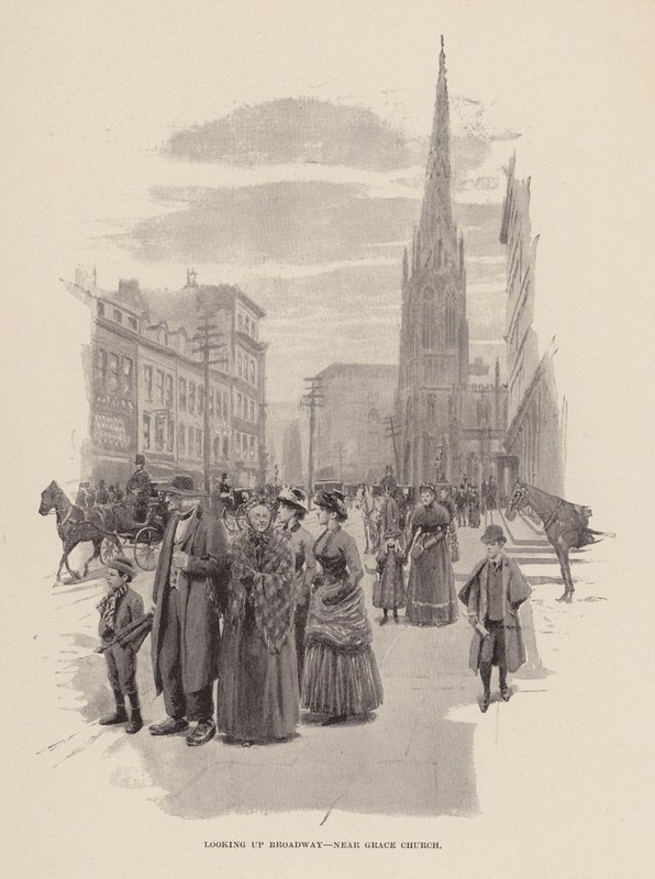 Looking up Broadway, near Grace Church by Arthur Burdett Frost