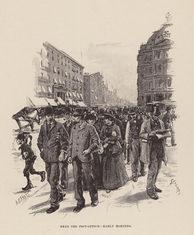 Near the Post-Office, early morning by Arthur Burdett Frost