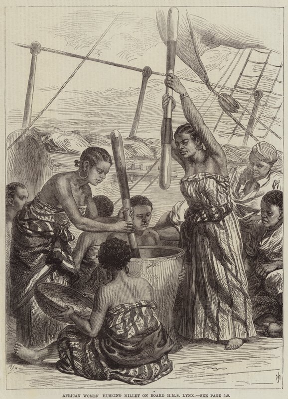 African Women Husking Millet on Board HMS Lynx by Arthur Hopkins