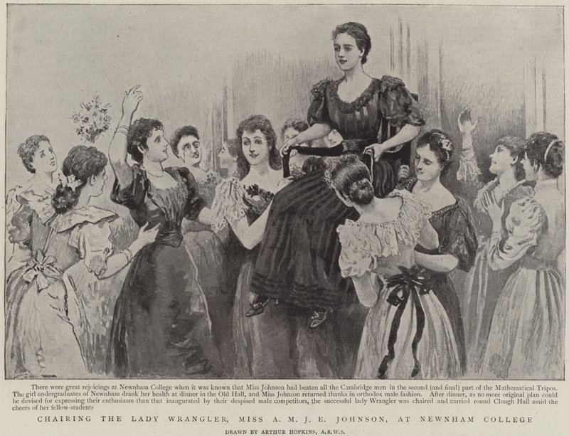 Chairing the Lady Wrangler, Miss A M J E Johnson, at Newnham College, Cambridge by Arthur Hopkins